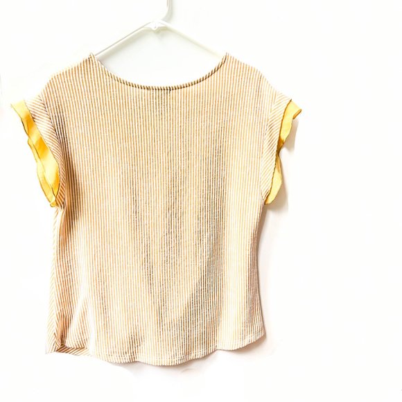 anthropologie w5 yellow striped top w/ruffle sleeves - Picture 2 of 4